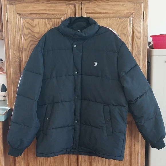 U.S. Polo Association Varsity Bomber Puffer Jacket Men's Size Xl Black Rib Cuffs
